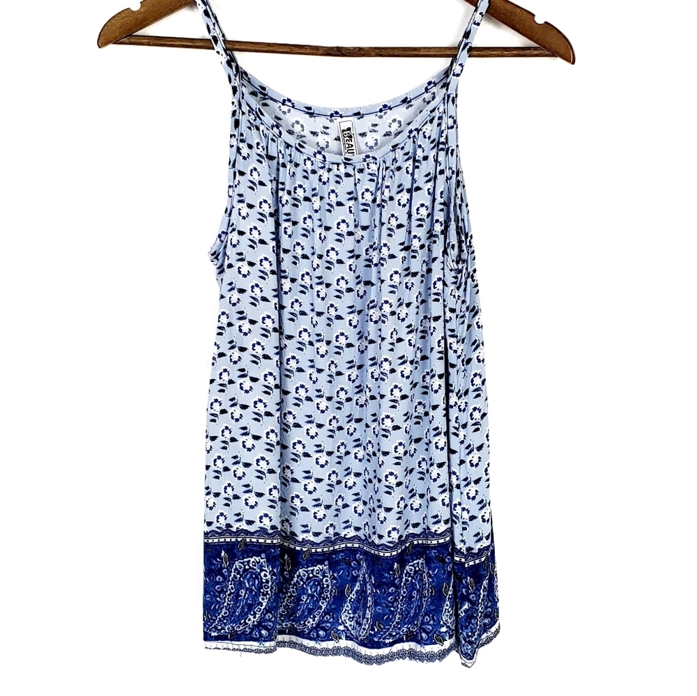 Beautees Girls Blue Sleeveless Floral Paisley Summer Tank Top Size Large Rayon